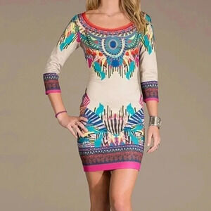 Flying Tomato cream & pink print dress bodycon